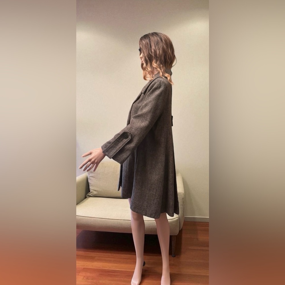 Cabi Shakespeare Tweed Overcoat Grayish/Brown Size 12 Wool Blend Knee Length - Picture 11 of 16